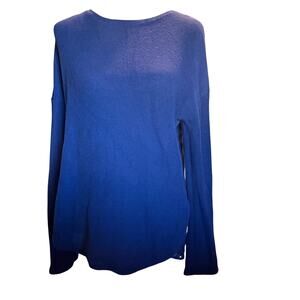 Anthropologie Postmark Lace Trim Cotton Sweater, Deep Blue, Size Medium